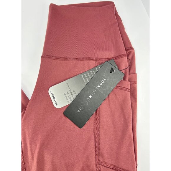 YOGALICIOUS Lux Leggings Sz S Rouge Blush Dark Pink High Rise Ankle Leggings Gym - Picture 2 of 7